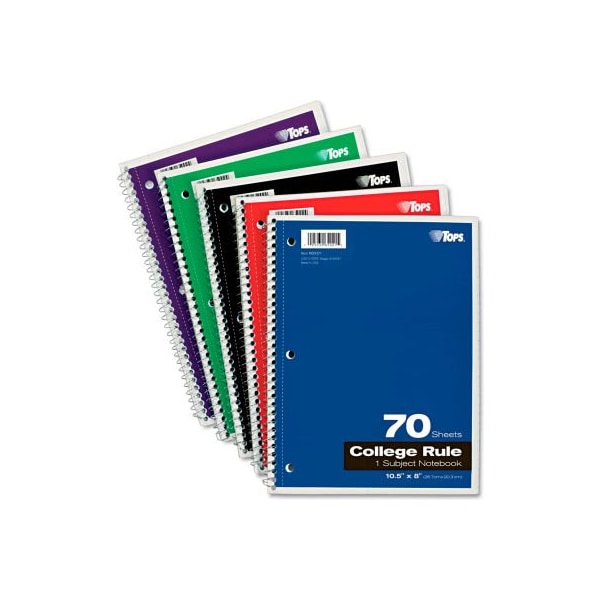 Tops Business Forms TOPS Wirebound 1-Subject Notebook 65021, College, 8" x 10-1/2", 70 Sheets/Pad 65021 - main